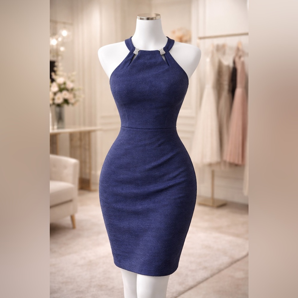✨ Elegant Navy Blue Halter Dress – Like New